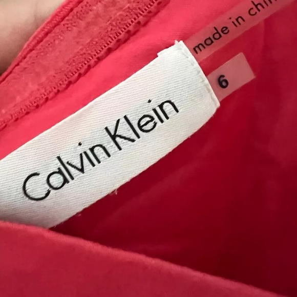Calvin Klein Size 6 Pink Coral Sleeveless Dress Lace Accents Knee Length - Picture 4 of 7